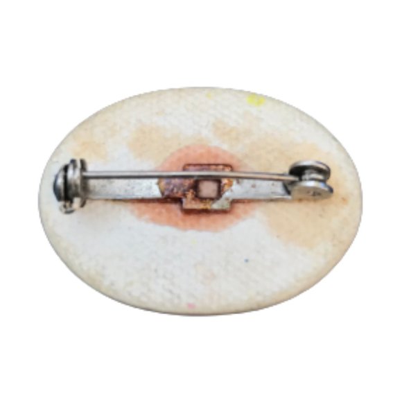 Vintage White Green Floral Cameo Ceramic Brooch - Picture 2 of 3